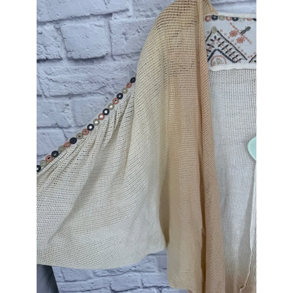 Z & L Kimono Cardigan Womens XS Cream Tan Ombre Embroidered Boho Tribal Festival